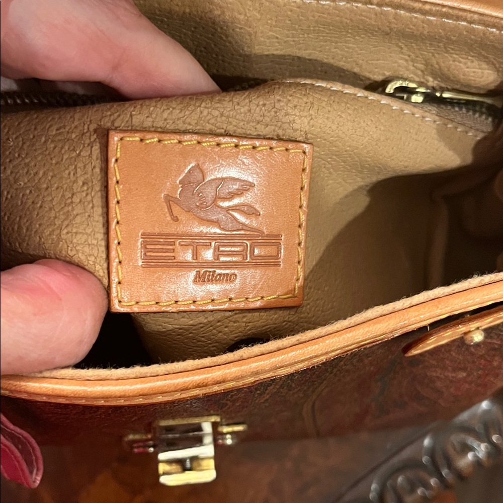 Etro Milano Tan Leather Paisley Crossbody Shoulder Bag - Picture 2 of 11